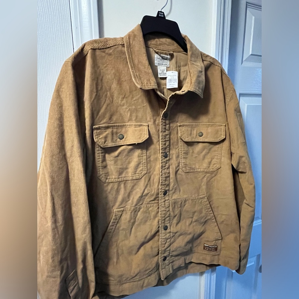 LLBean BeanBuilt Marsh Brown Corduroy Shirt Jac L Reg NWT - Picture 3 of 9